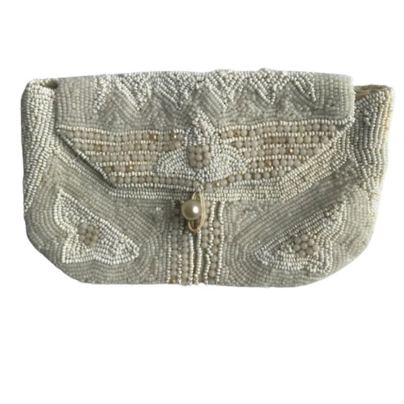 Vintage White Beaded Collectible Dance Coin Purse - Picture 3 of 13